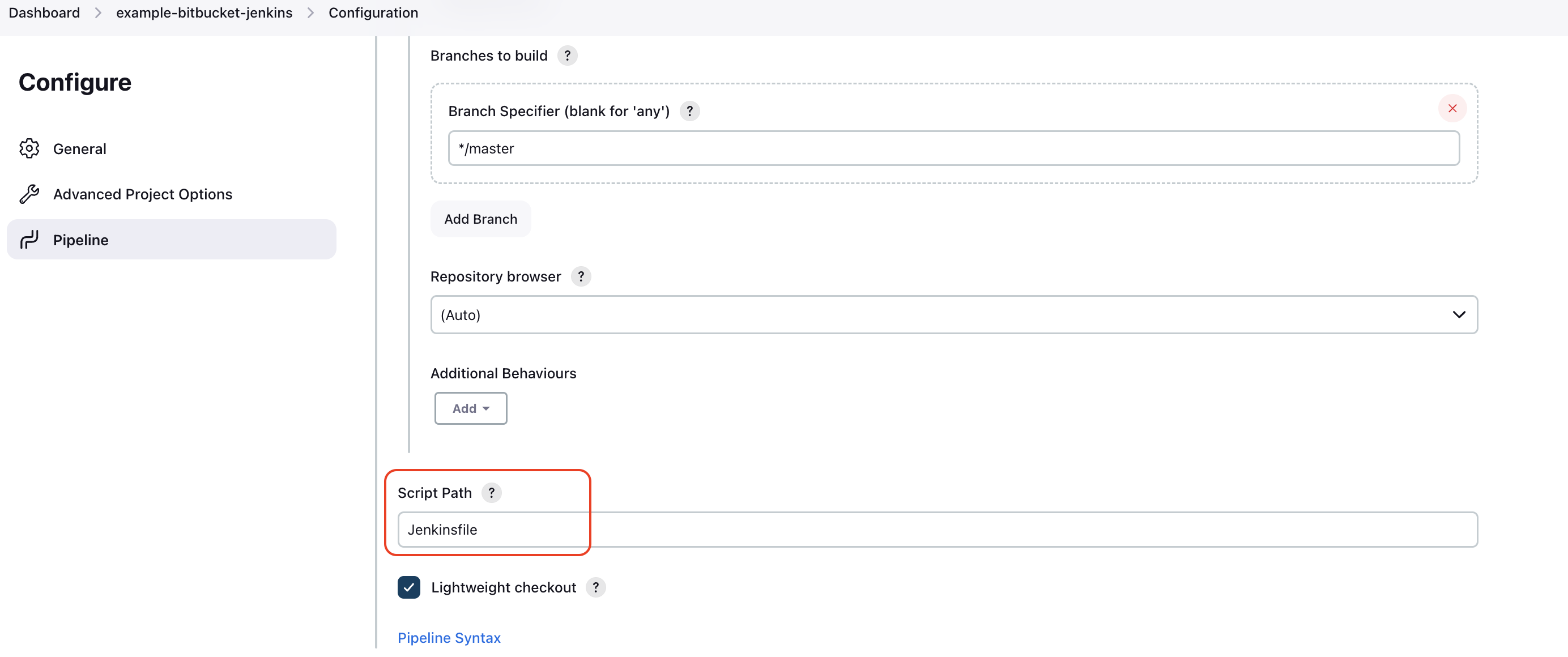 Pipeline section > Script Path example