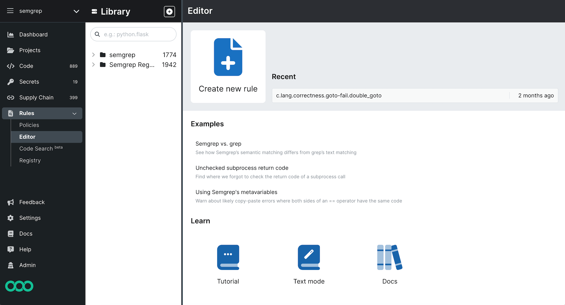 Semgrep Editor's splash screen